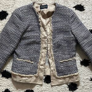 Luisa Spagnoli italy Navy and Cream Tweed Blazer (check measurements) (0-2)
